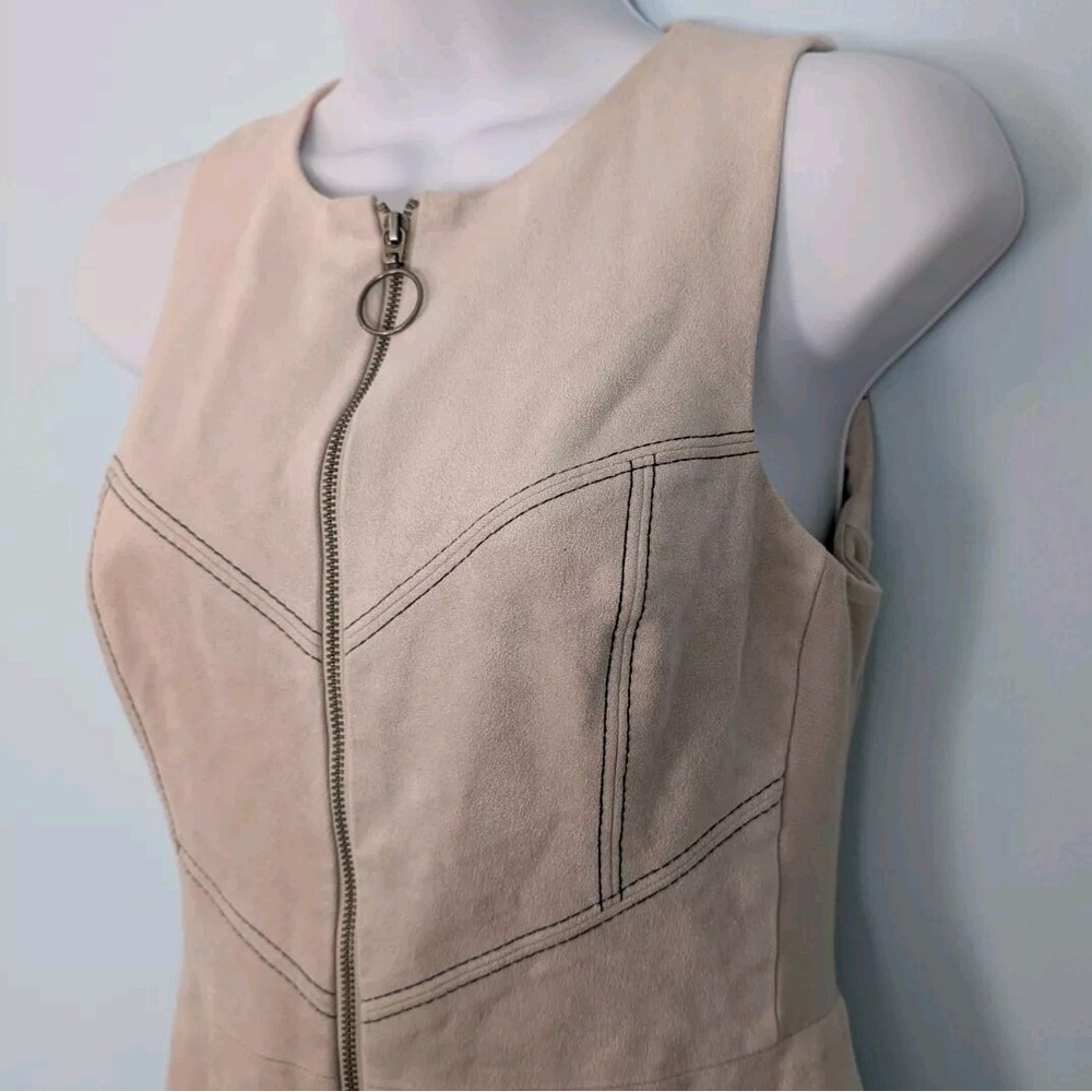 BCBG MAXAZRIA Alaina Front Zip Sleeveless Faux Suede Dress Women's 2 Light Tan